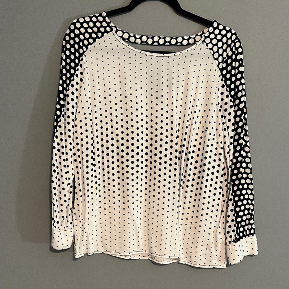 Liverpool Black and White Polka Dot Long Sleeve Top